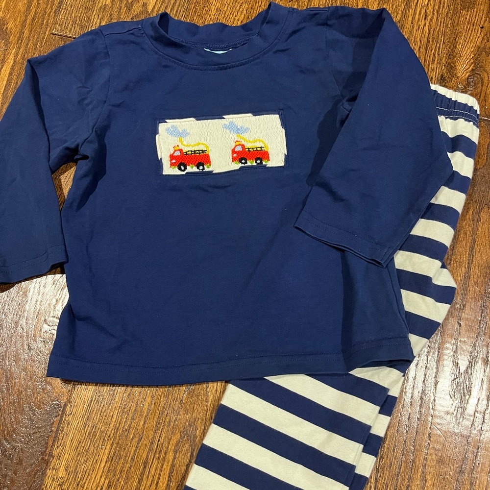 Smocking Bug smocked Firetruck matching set